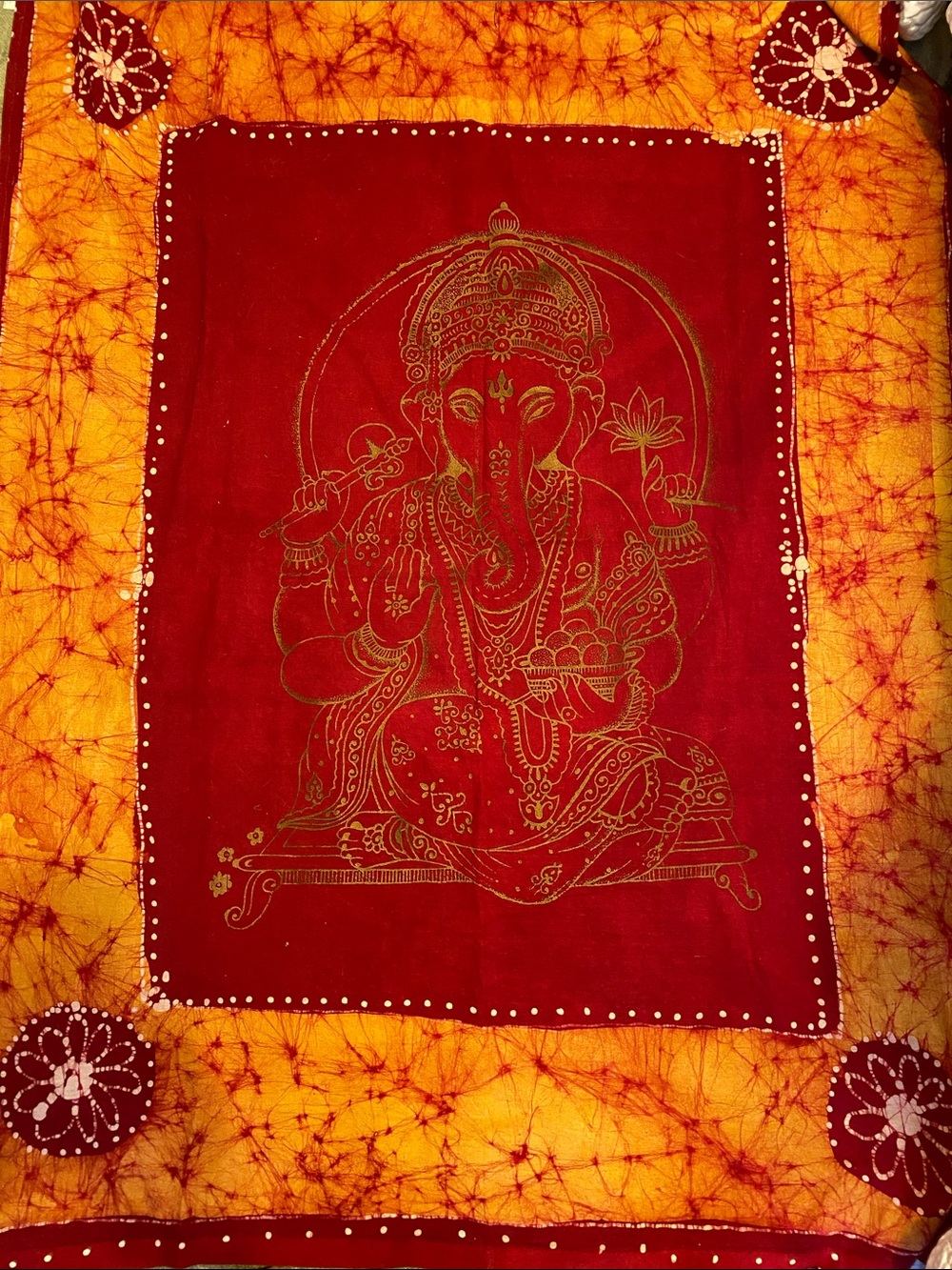 Handcrafted Red and Orange Ganesha Tapestry Wall Hanging